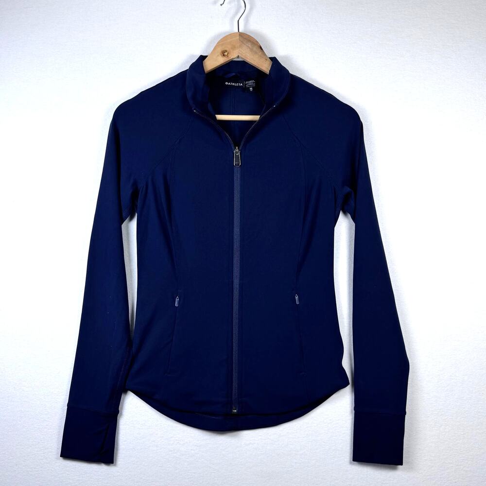 Athleta XS Navy Performance Full Zip Jacket Thumbholes Activewear